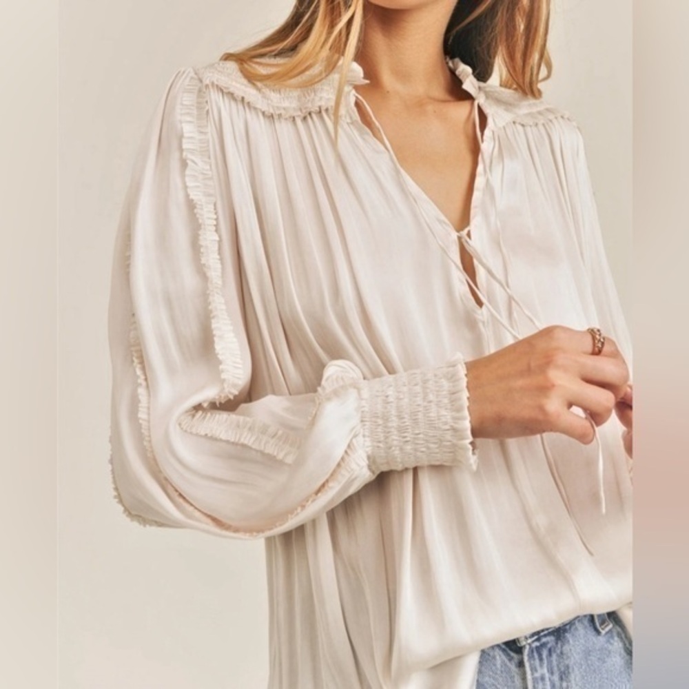Reset white smocked ruffle blouse